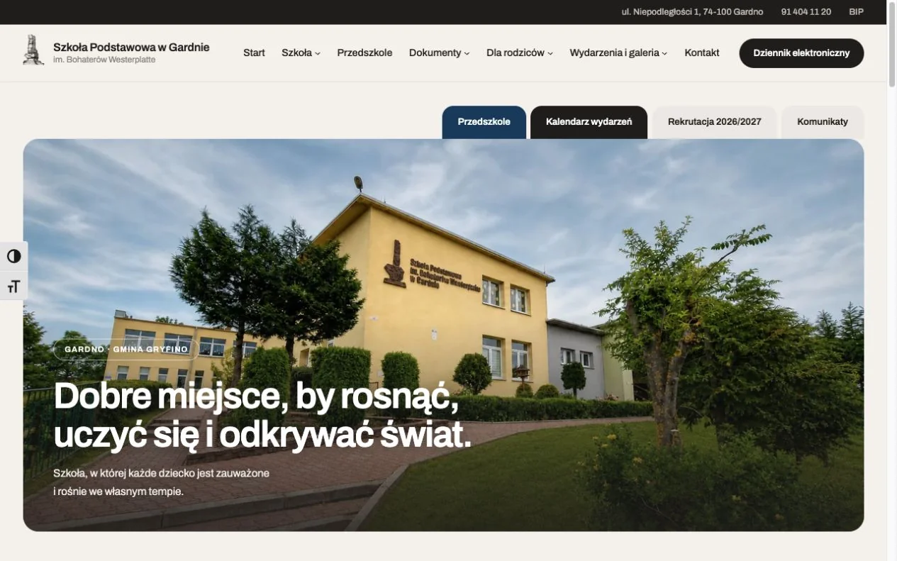 Strona spgardno.pl — aktualny widok na komputerze